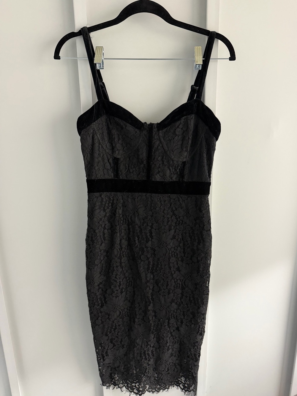 Soprano Black Lace Velvet Trim Cocktail Midi Dress S